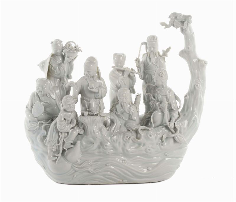 Blanc de Chine porcelain group with figures on a boat, China, Qing Dynasty, beginning 20th century  - Auction Oriental Art - Cambi Casa d'Aste