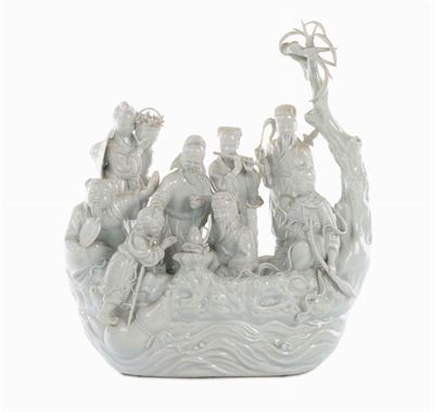 Gruppo in Porcellana Blanc De Chine con Figure Orientali, Cina, Inizio XX Secolo