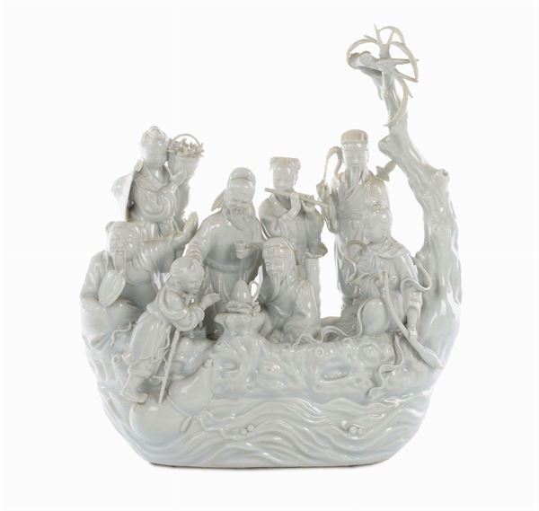 Gruppo in porcellana Blanc de Chine con figure orientali, Cina, inizio XX secolo