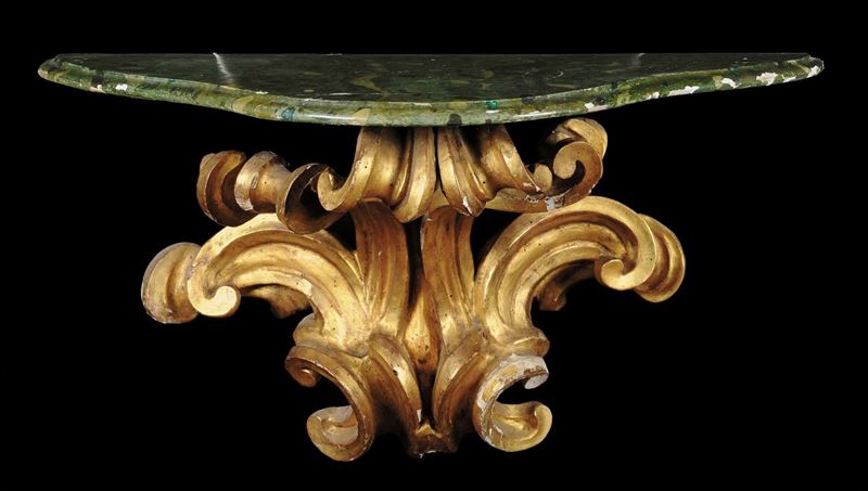 Mensola in legno dorato con piano laccato a finto marmo  - Auction Time Auction 3-2014 - Cambi Casa d'Aste