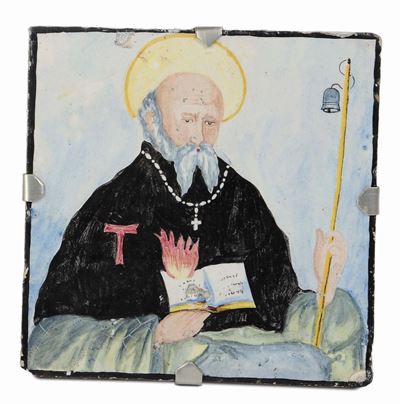 Mattonella in Porcellana Raffigurante S.antonio Abate