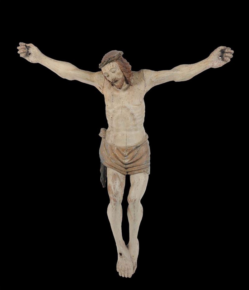 Cristo in legno intagliato e dipinto, Italia centrale XVII secolo  - Asta Antiquariato e Dipinti Antichi - Cambi Casa d'Aste