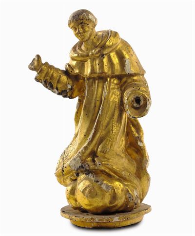 Scultura in Legno Dorato Raffigurante S.antonio da Padova, XVII Secolo