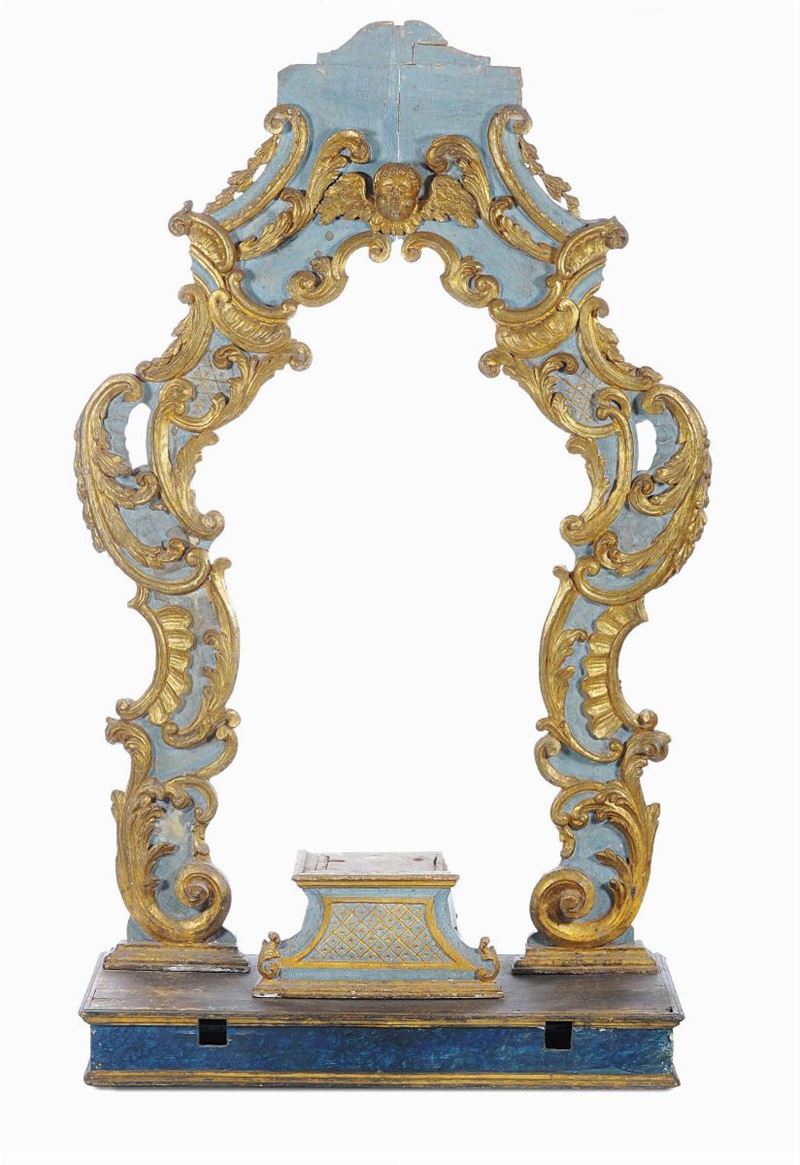 Grande cornice in legno intagliato, laccato e dorato, XVII secolo  - Asta Antiquariato e Dipinti Antichi - Cambi Casa d'Aste