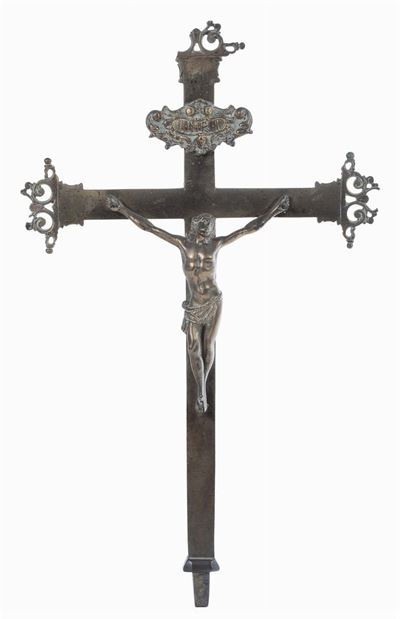 Croce Astile in Bronzo Argentato, XVII Secolo