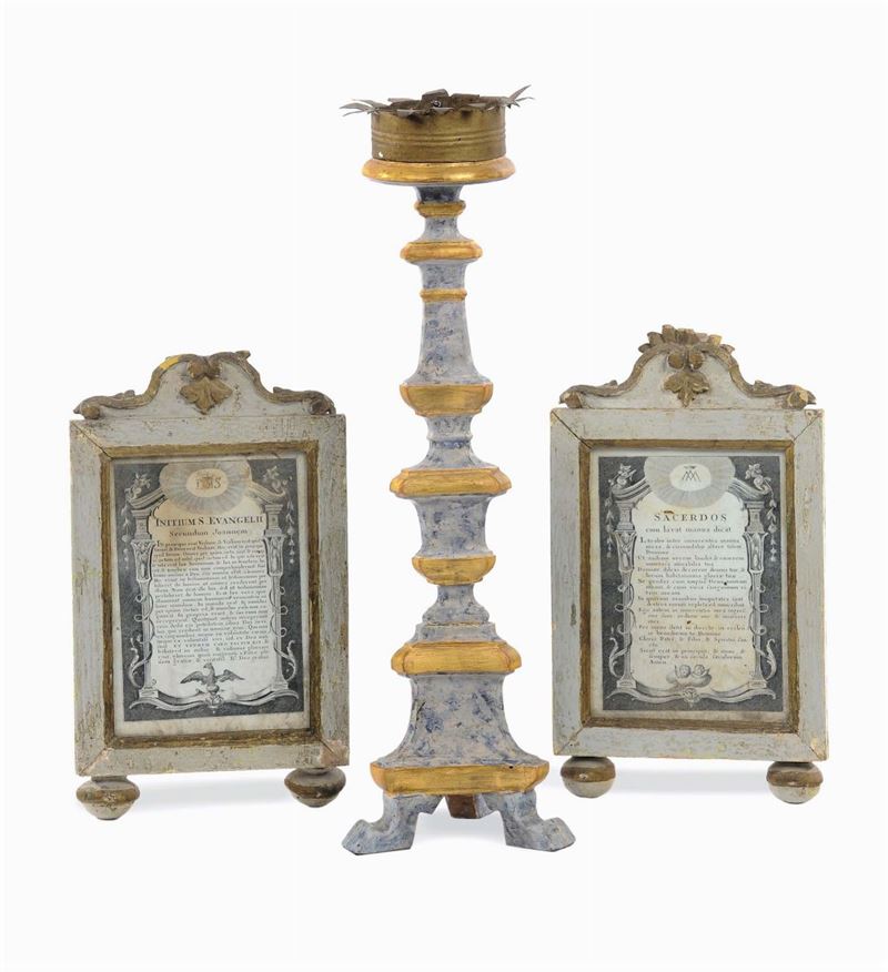 Lotto composto da coppia di cartaglorie e un candeliere laccato  - Auction Antique and Old Masters - Cambi Casa d'Aste