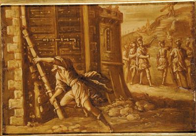Dipinto a Grisaille Firmato Lanfranco 1930 Raffigurante Sansone