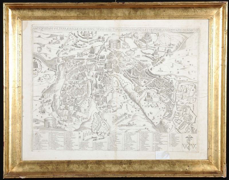 Incisione raffigurante l’antica Volterra, XVIII secolo  - Asta Antiquariato e Dipinti Antichi - Cambi Casa d'Aste
