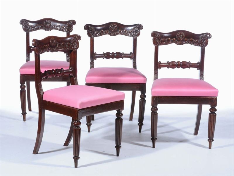Quattro sedie tipo Peters in mogano, Inghilterra XIX secolo  - Asta Antiquariato e Dipinti Antichi - Cambi Casa d'Aste