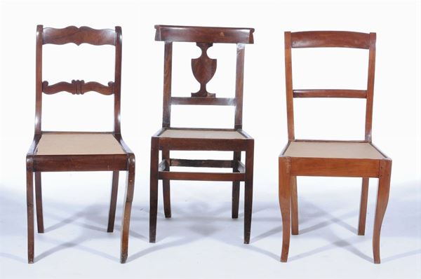 Tre sedie diverse, Toscana XIX secolo