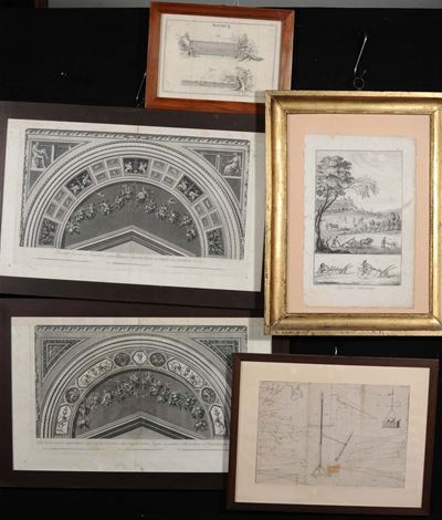 Coppia di Incisioni a Motivi Architettonici, XIX Secolo
