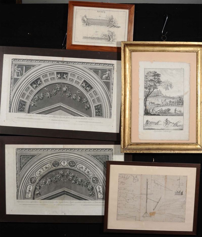 Coppia di incisioni a motivi architettonici, XIX secolo  - Asta Antiquariato e Dipinti Antichi - Cambi Casa d'Aste