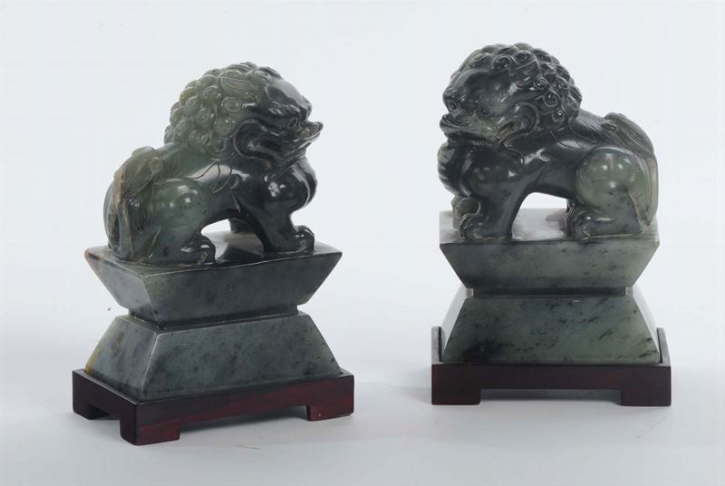 Coppia di leoni in giada  - Auction Antique and Old Masters - Cambi Casa d'Aste