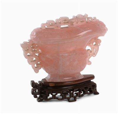 Vaso in Quarzo Rosa, Cina XX Secolo