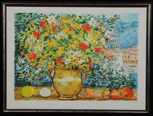 Michele Cascella (1892-1989) Vaso di fiori e Portofino