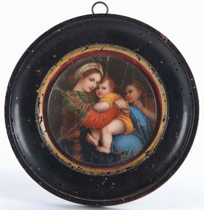 Tondo in Porcellana Raffigurante Madonna della Seggiola