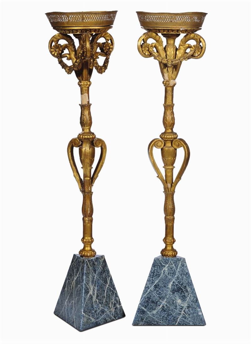 Coppia di torcere in legno intagliato e dorato, XIX secolo  - Auction Antique and Old Masters - Cambi Casa d'Aste