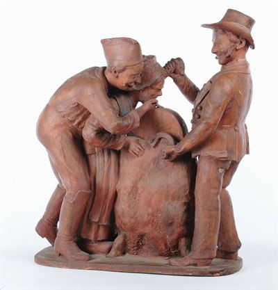 Grande Gruppo in Terracotta Raffigurante Personaggi