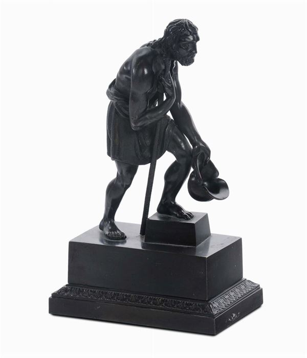 Calamaio in bronzo a foggia di mendicante, XIX secolo