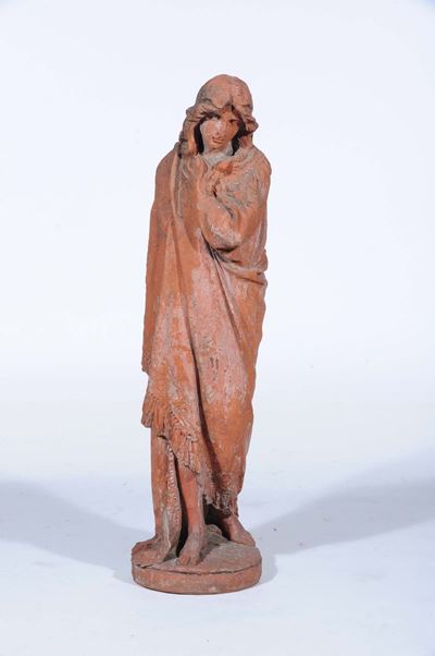 Scultura in Terracotta Raffigurante Figura Allegorica Dell'inverno
