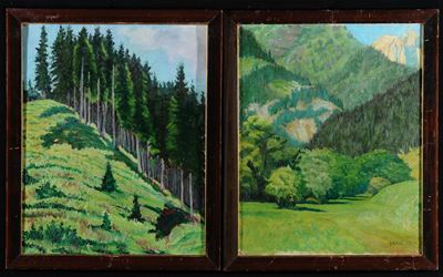 Giuseppe Grassis (1871-1949)coppia di Paesaggi Montani