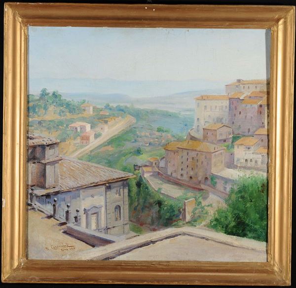 Umberto Coromaldi (1870-1948), attribuito a Veduta di paese