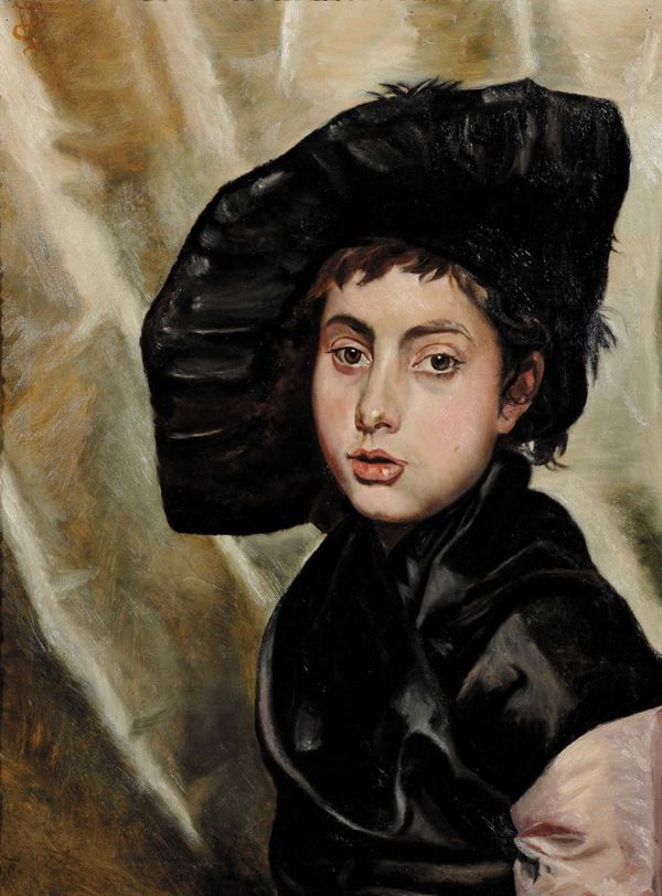 Anonimo del XIX secolo Ritratto di ragazza con cappello nero