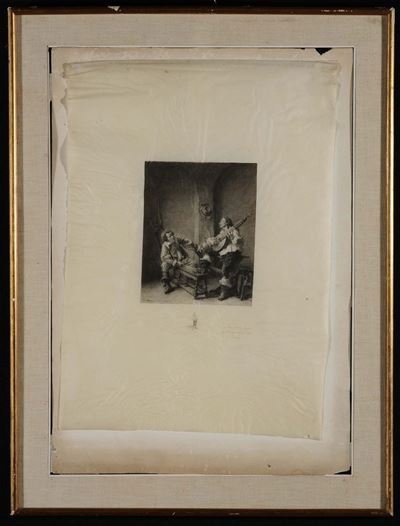 Incisione Raffigurante Interno di Osteria