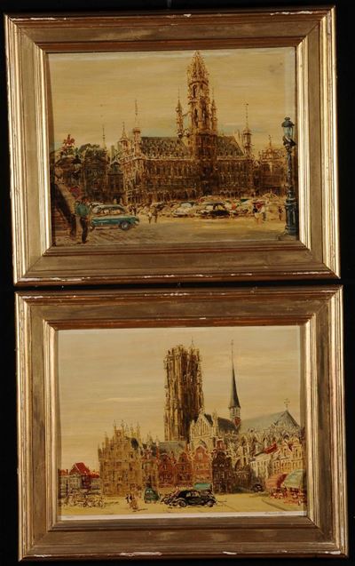 Anonimo del XX Secolocoppia Vedute di Bruxelles