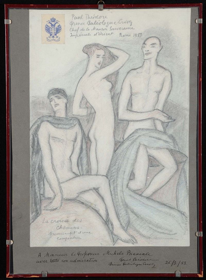 Disegno a matita su carta raffigurante nudi  - Auction OnLine Auction 04-2012 - Cambi Casa d'Aste