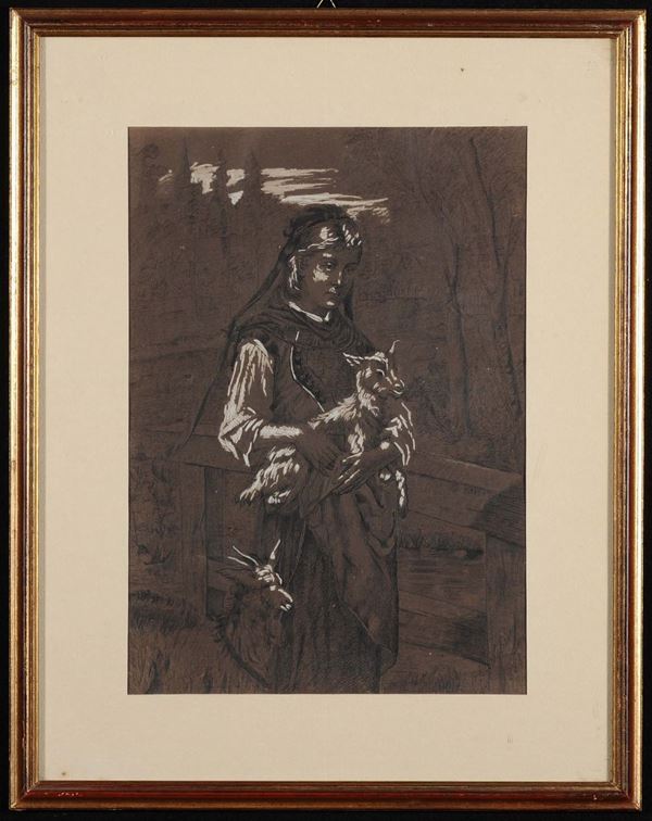Anonimo del XIX secolo Pastorella con caprette, 1888