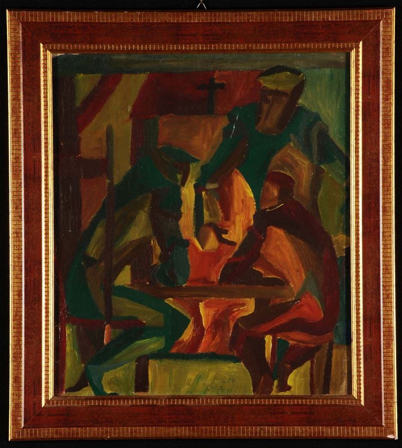 Marcel Gromaire (1892-1971), attribuito a Giocatori di carte  - Asta Dipinti del XIX e XX secolo - Cambi Casa d'Aste
