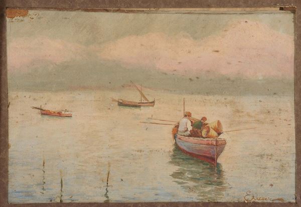 Anonimo del XX secolo Marina con pescatori