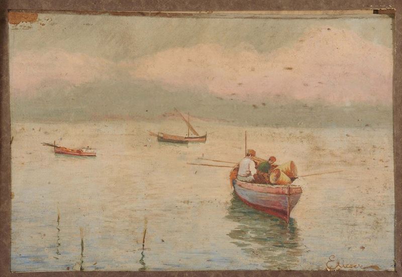 Anonimo del XX secolo Marina con pescatori  - Asta Antiquariato e Dipinti Antichi - Cambi Casa d'Aste