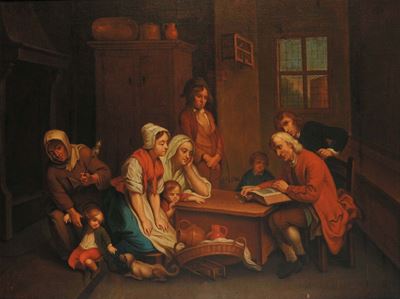 Anonimo della Fine del XVIII Secoloscena di Interno con Figure