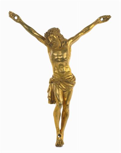 Cristo Morto in Bronzo Fuso, Cesellato e Dorato, Germania o Francia XVIII-XIX Secolo