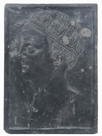 Bassorilievo su Ardesia Raffigurante Profilo di Giovane Coronato, Maestranze Liguri XVII-XVIII Se...