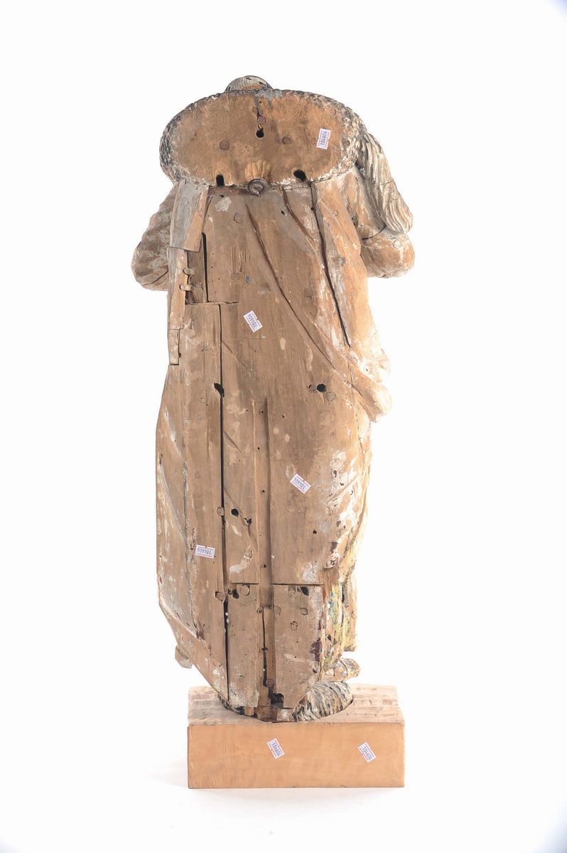 Scultura in Legno Scolpito Raffigurante il Buon Pastore, Italia Meridionale XVII Secolo (napoli?)