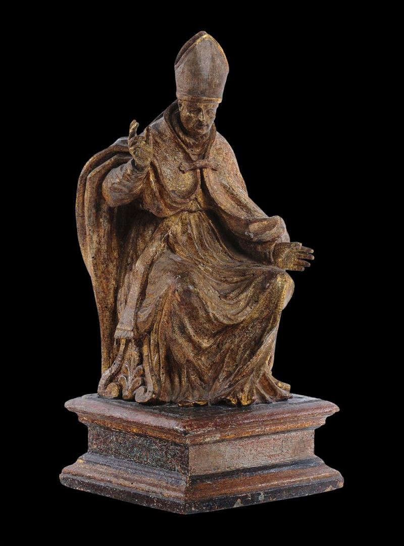 Scultura in legno dorato raffigurante Papa benedicente, Italia centrale ultimo quarto del XVI-XVII secolo  - Auction Sculpture and Works of Art - Cambi Casa d'Aste