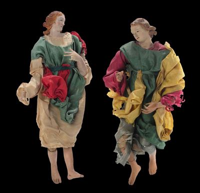 Due Figure Presepiali di Angeli con Vesti in Seta Colorata, Napoli XVIII-XIX Secolo