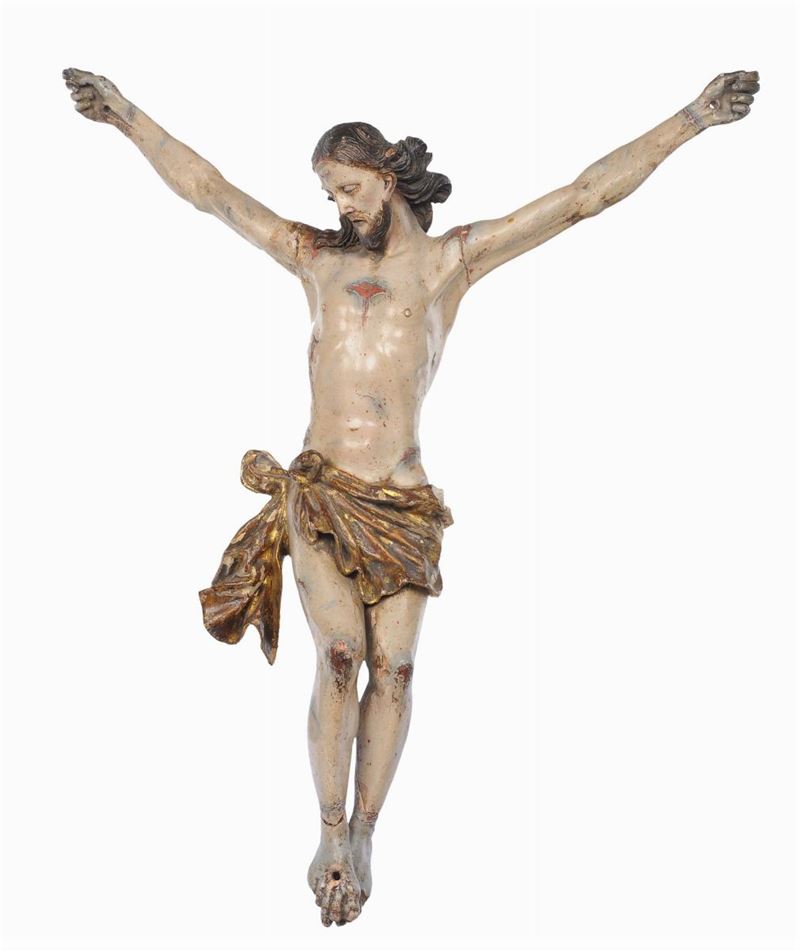Cristo morto in legno policromo e dorato, scultore barocco dell’Italia meridionale XVIII secolo  - Auction Sculpture and Works of Art - Cambi Casa d'Aste