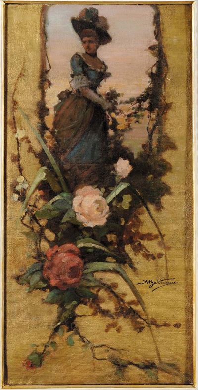 Achille Beltrame (1871-1945)signora tra i Fiori