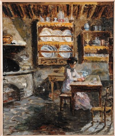 Bartolomeo Giuliano (1825-1909)interno con Figura