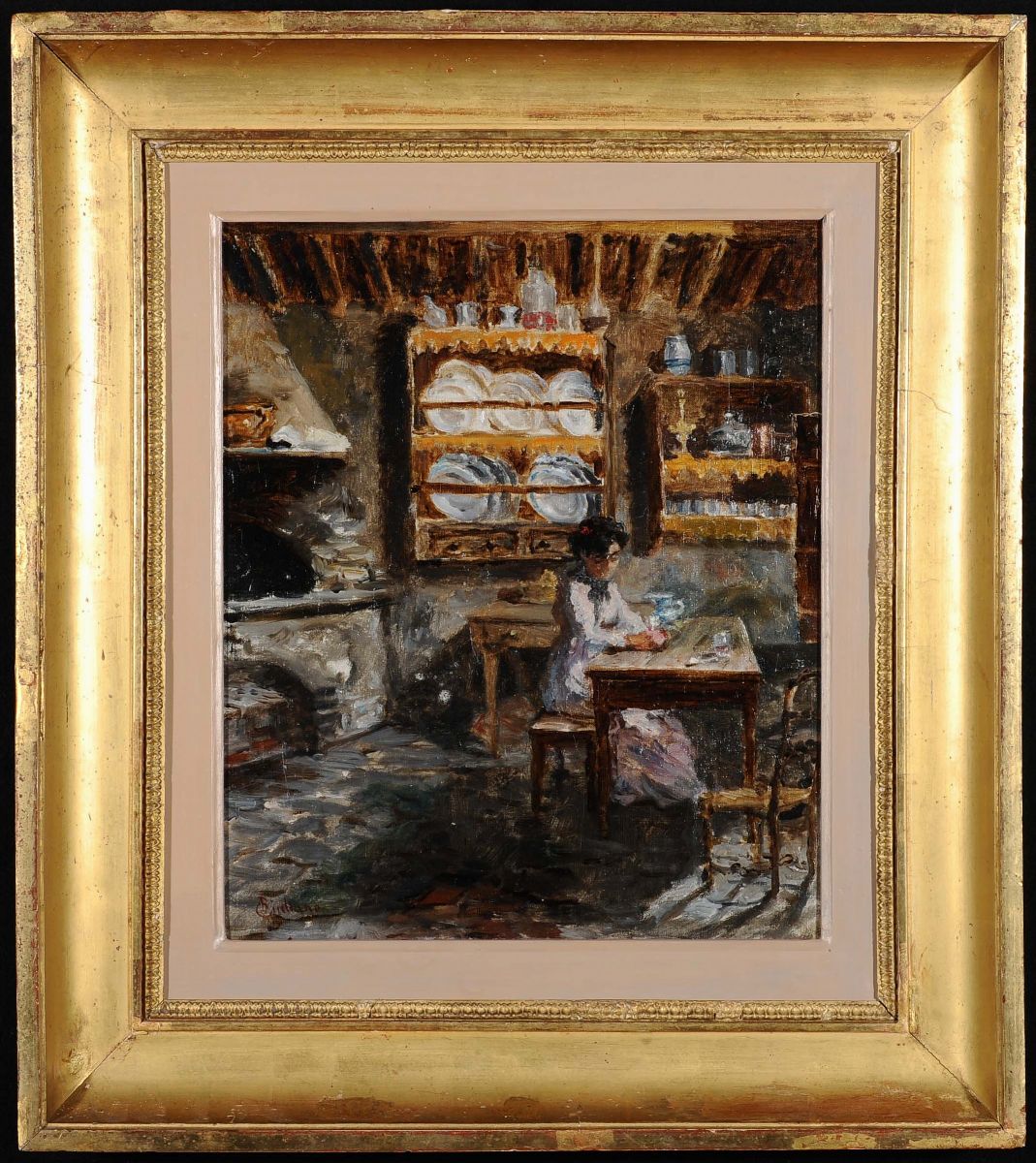 Bartolomeo Giuliano (1825-1909)interno con Figura