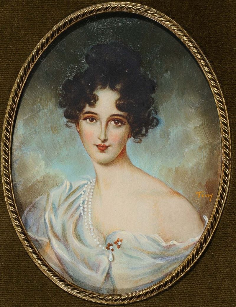 Miniatura ovale,inizio XX secolo Figura femminile  - Auction 19th and 20th Century Paintings - Cambi Casa d'Aste