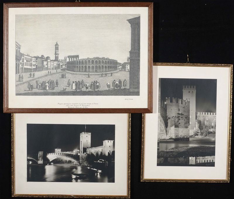 Lotto di tre stampe con vedute di Verona  - Auction Antique and Old Masters - Cambi Casa d'Aste
