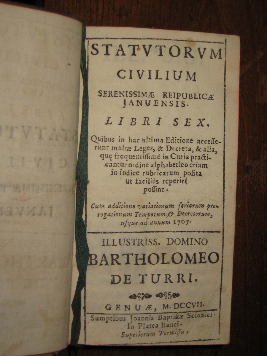 Taccone, Oratiodegli Statuti Civili della Serenissima Repubblica di Genova