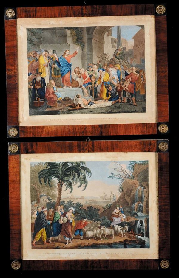 Sei stampe acquerellate con episodi religiosi