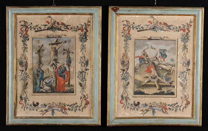 Coppia di stampe con episodi della crocifissione  - Asta Antiquariato e Dipinti Antichi - Cambi Casa d'Aste