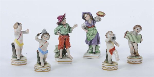 Lotto di sei statuine in porcellana diverse